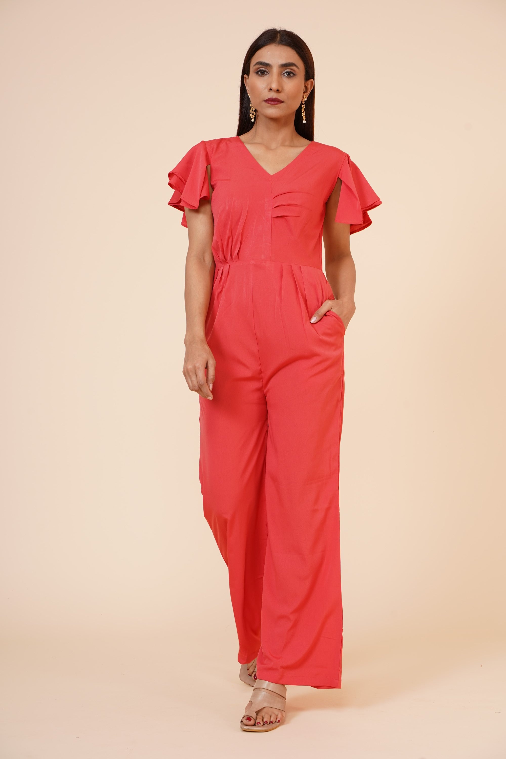 Women's Drape Party/ Casual Jumpsuit In Peach
