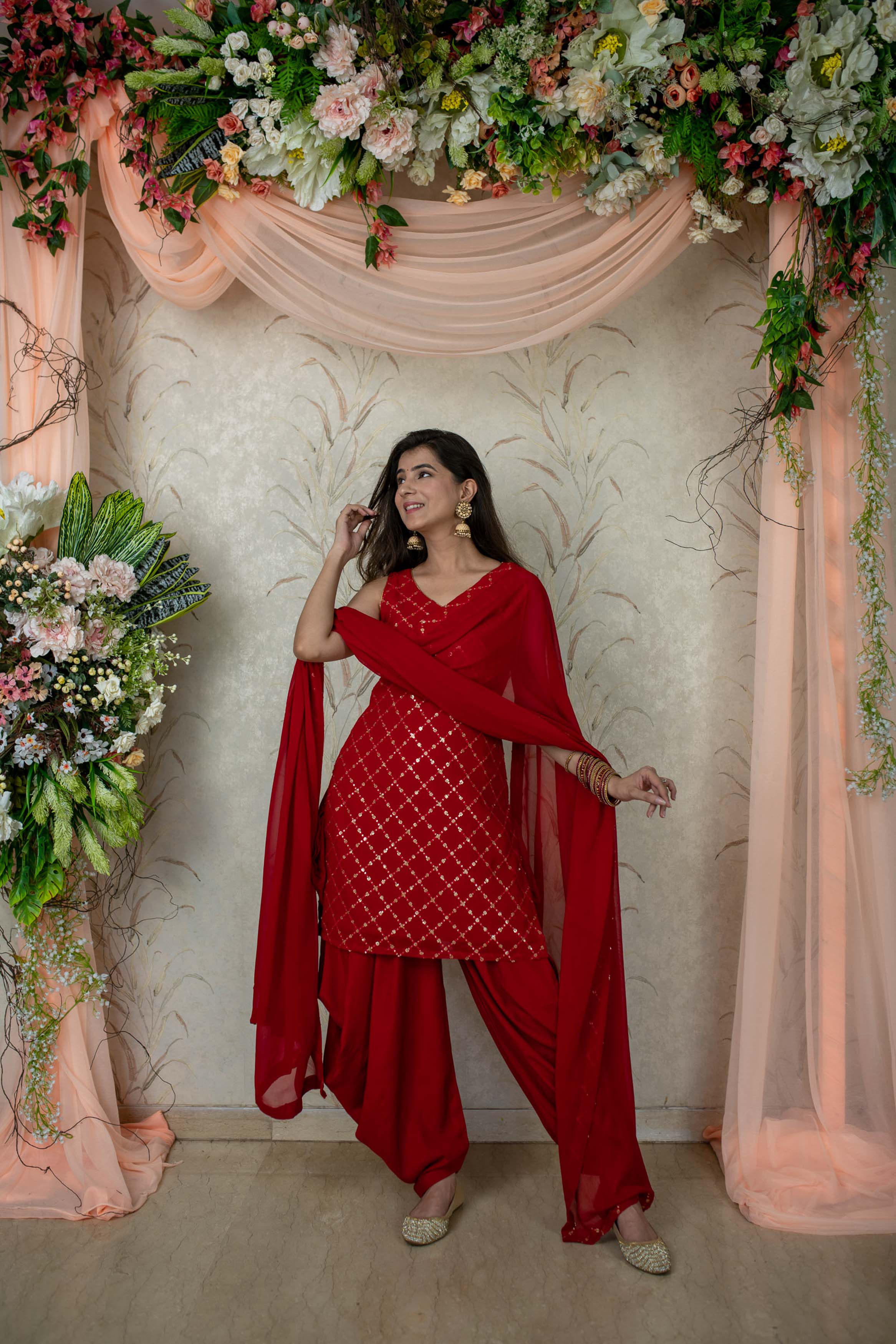 Women's Red Patiala Set (3 Pic Set)