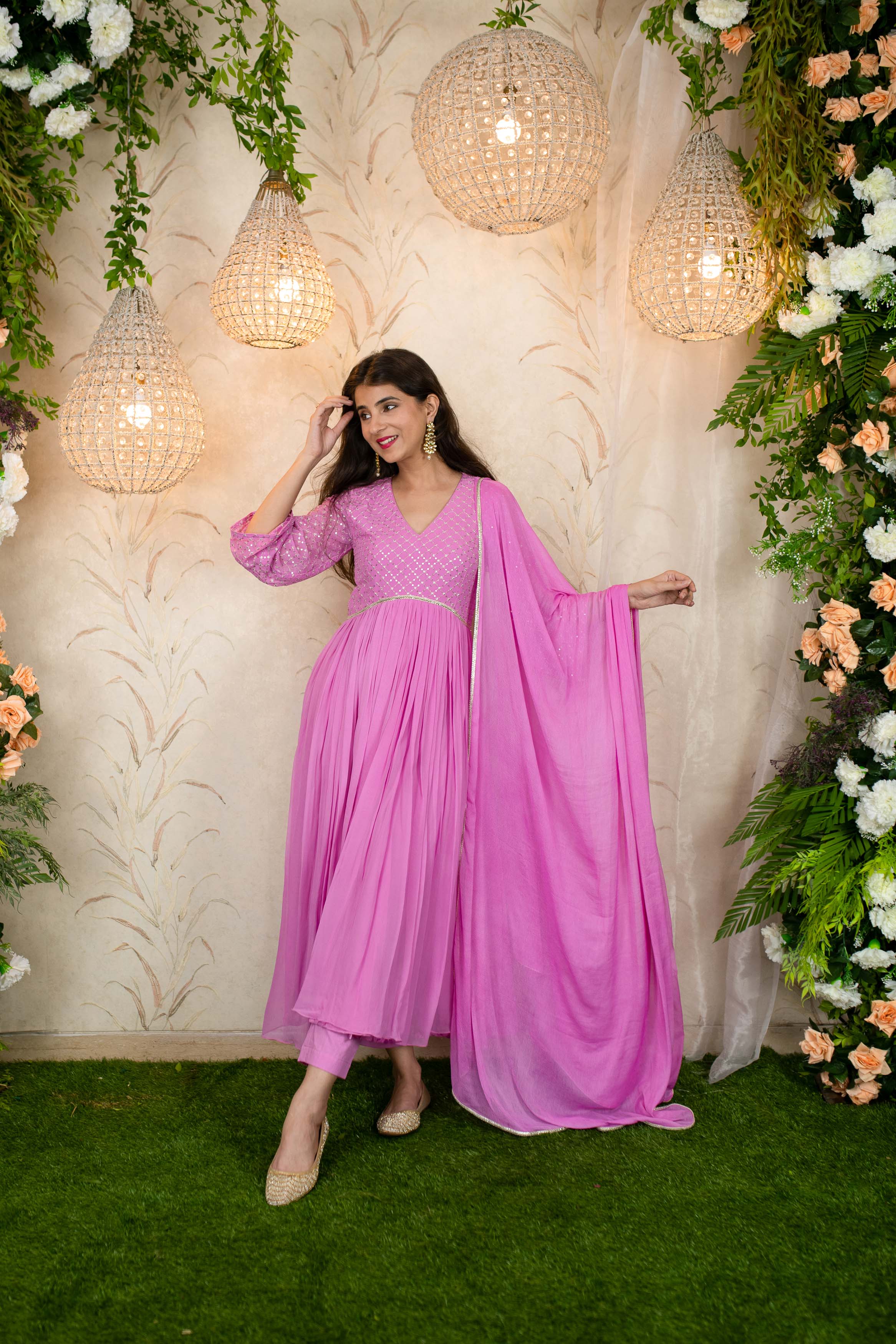 Women's Lavender Pink Flared Anarkali