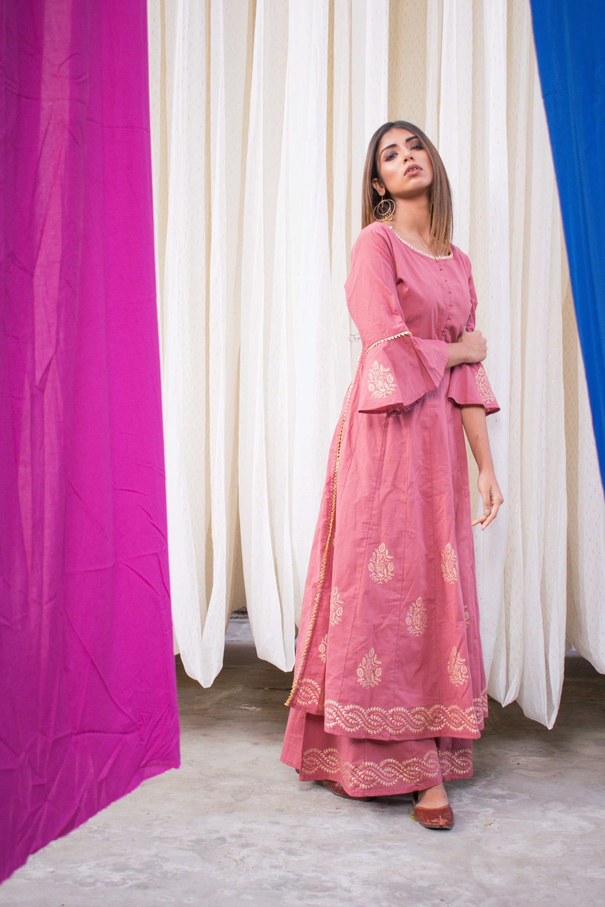 Women's Pink Anarkali Kurta With Palazzo(2Pc Set)