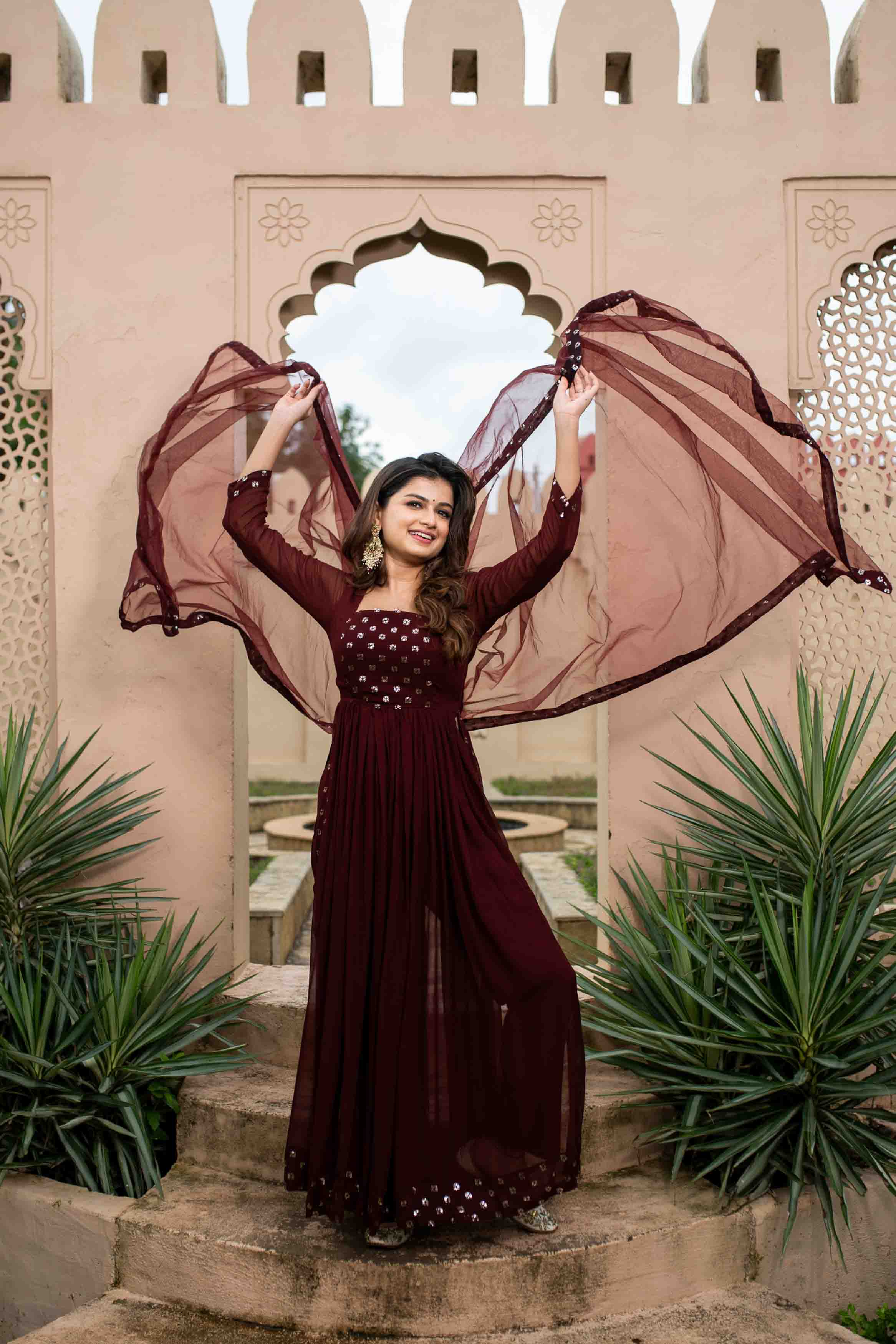 Women's Maroon nayra cut kurta set