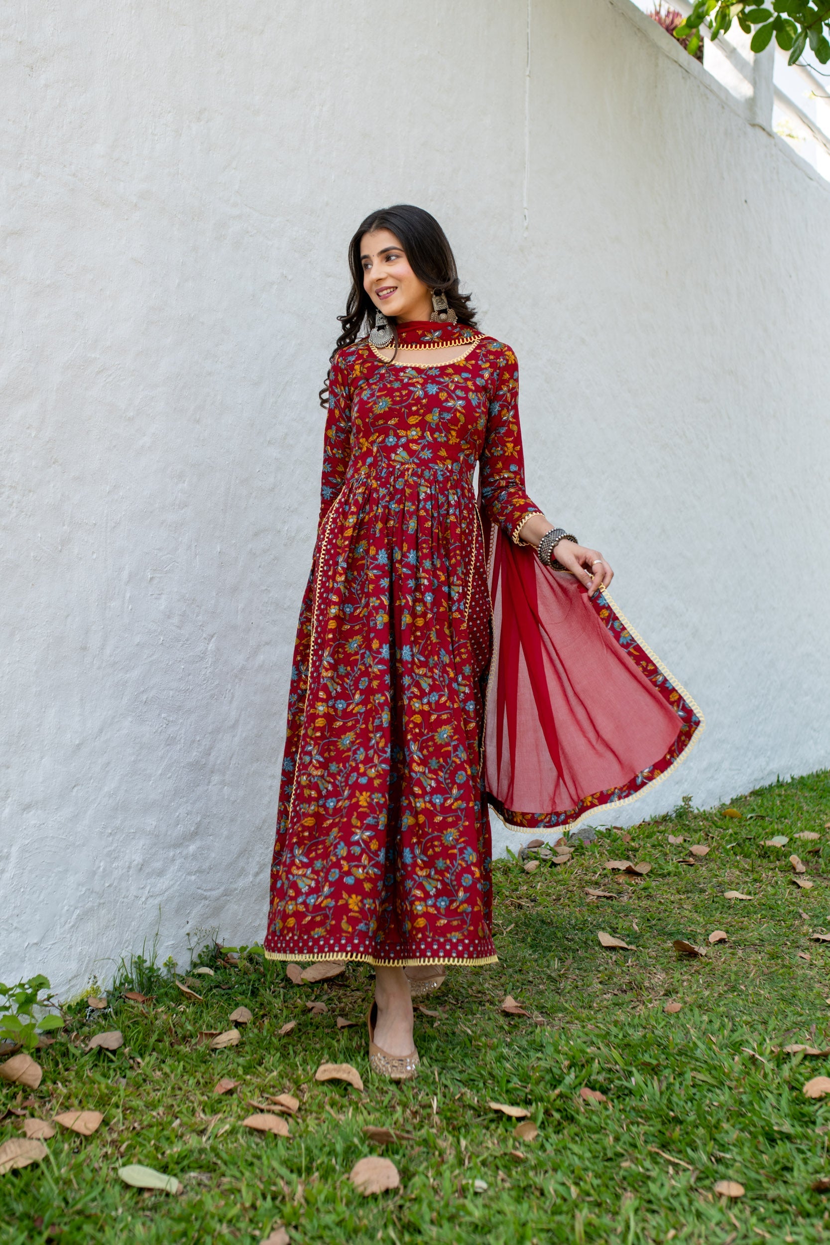 cotton kurta dress Buy Printed Muslin Cotton Long Flared Kurta Set in Blue Online : TKL131