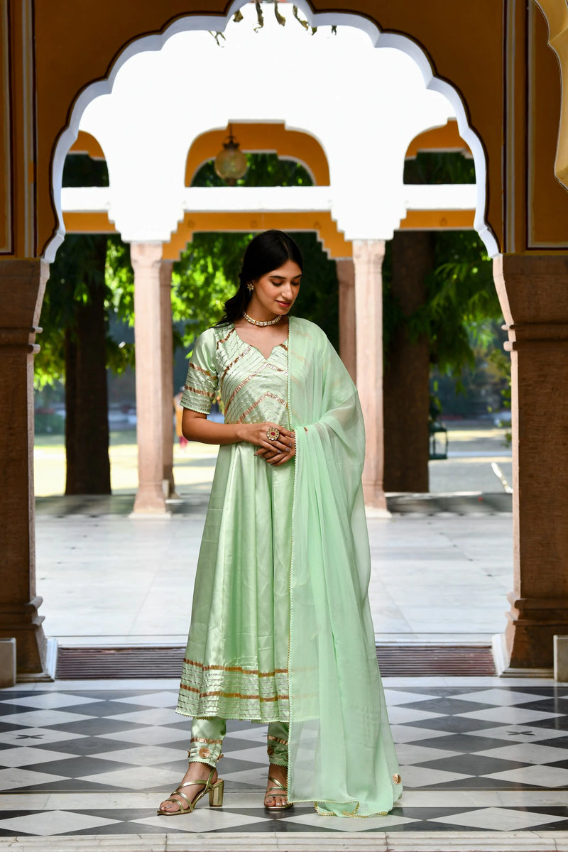 Heavy Butterfly Net Pista Green Anarkali Suit Pant Bottom main image 1