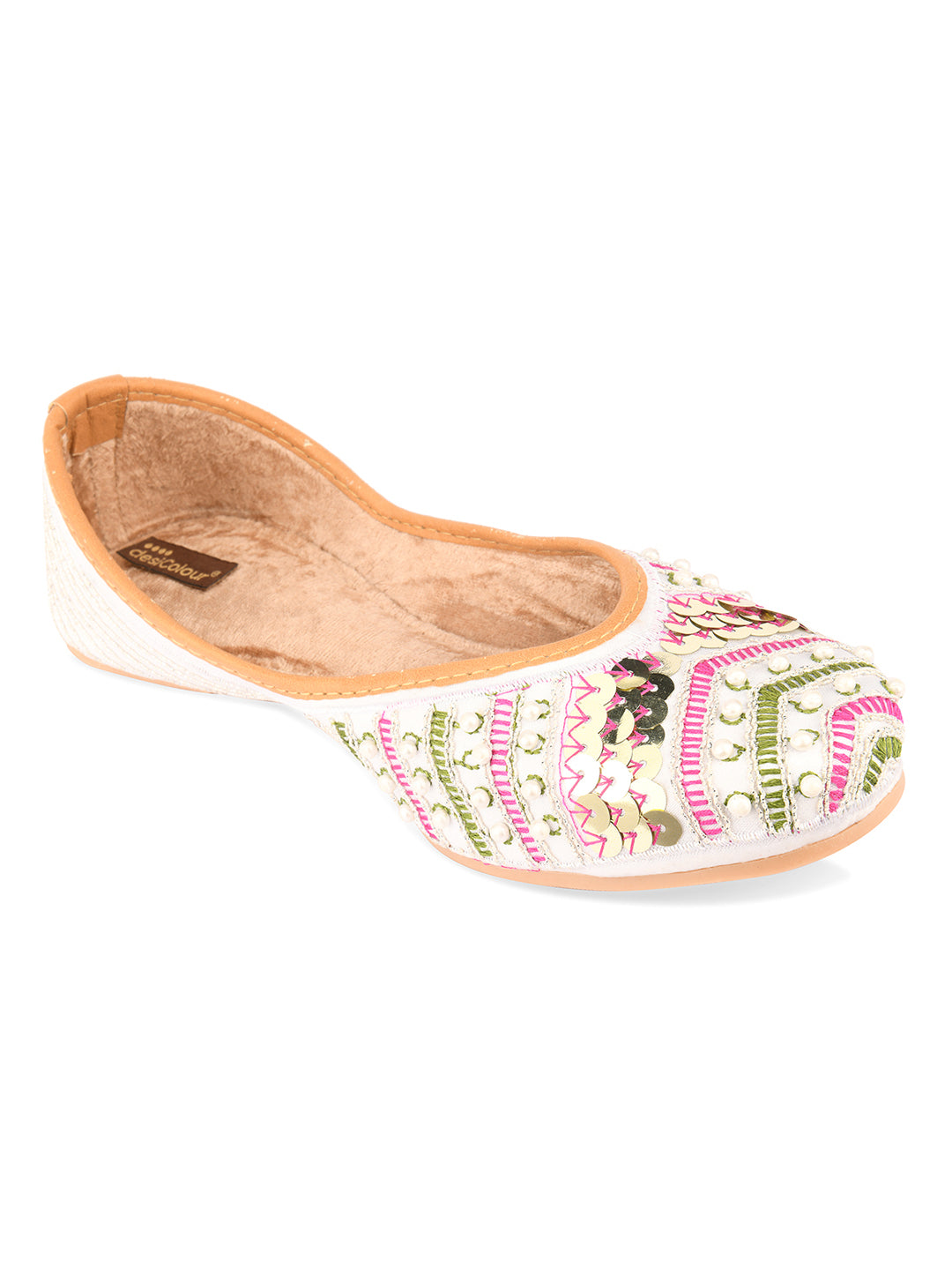 Women's White Multiline Indian Ethnic Comfort Footwear