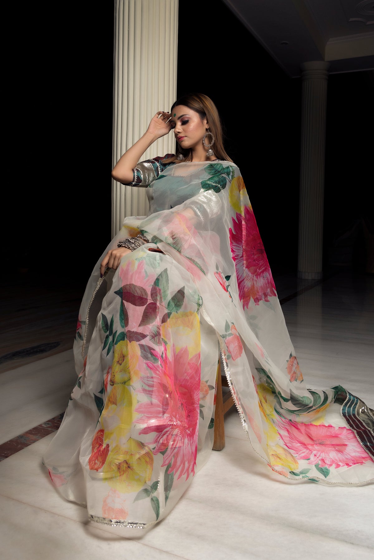Women's organza silk green saree