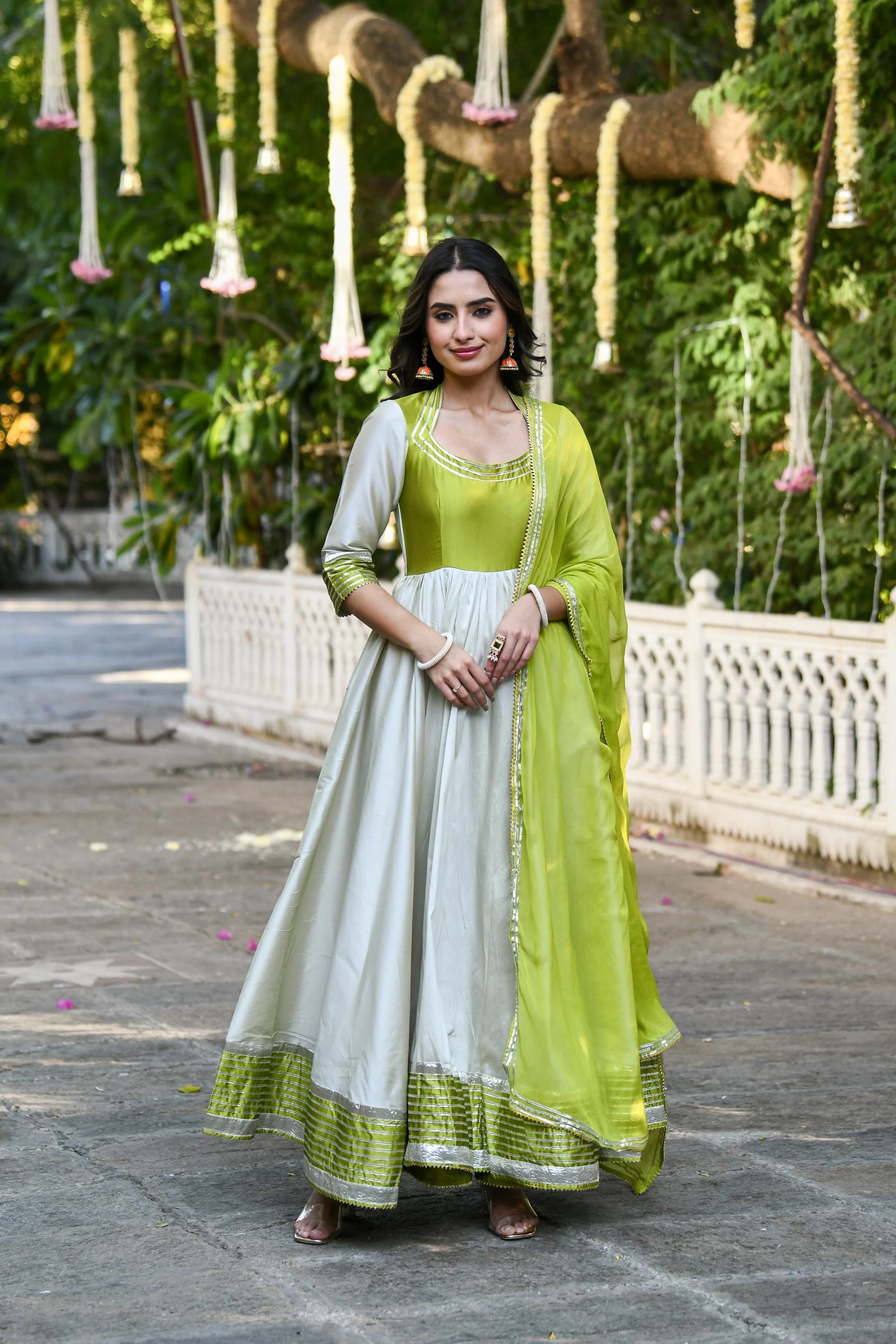 Women's White Anarkali Gown With Dupatta - (2Pcs)