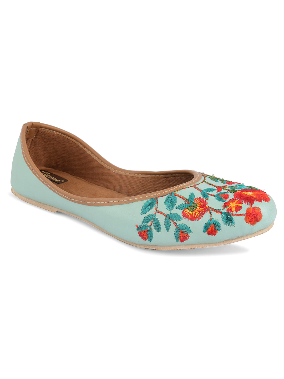 Women's Sea Green Floral Indian Ethnic Comfort Footwear