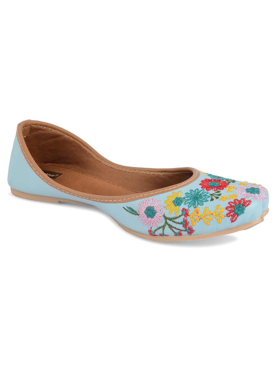 Women's Sky Blue Florals Indian Ethnic Comfort Footwear