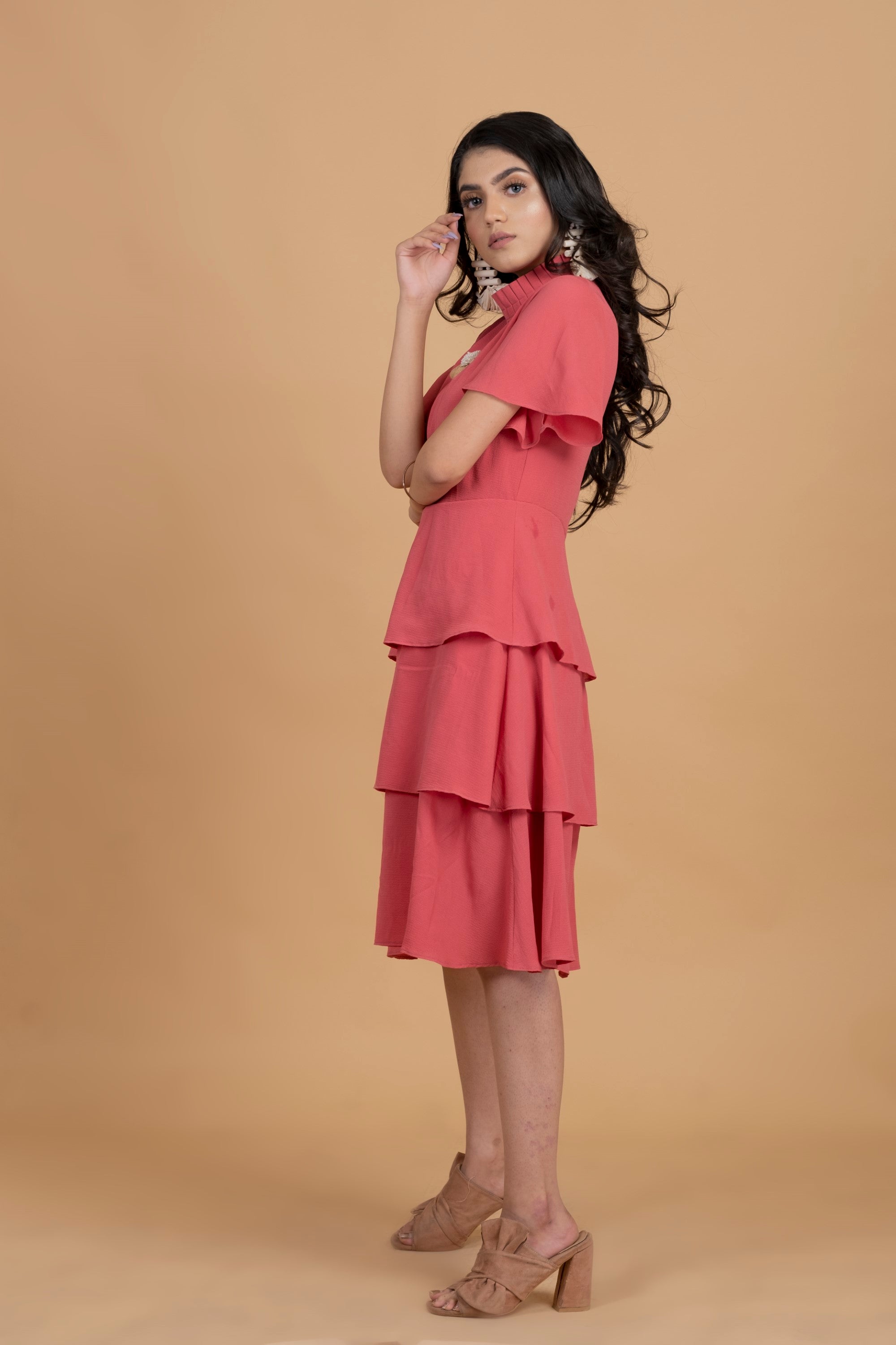 Women's Pink Chocker Neck Midi Dress