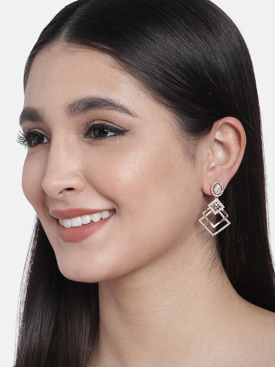 Women's I Jewels Valentine'S Special Rose Gold Plated & White Ad Studded Drop Earrings (E2977)