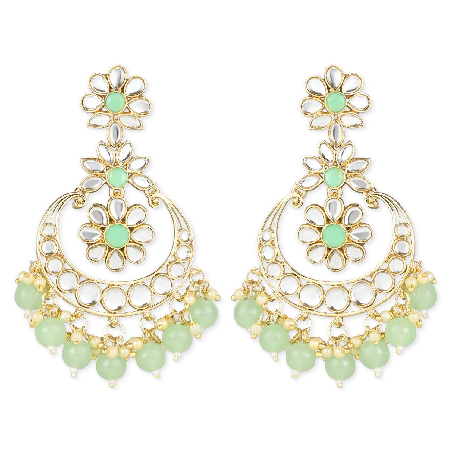 Women's 18K Gold Plated Traditional Handcrafted Pearl Kundan Beaded Earrings (E3017Min)
