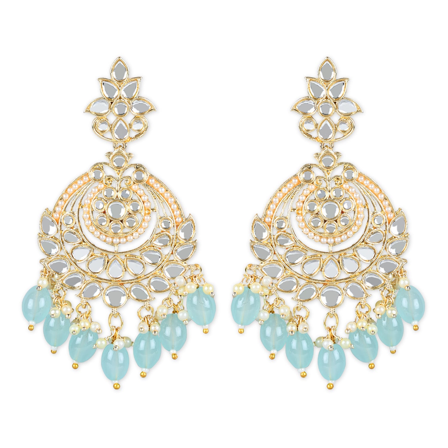 Women's 18K Gold Plated Traditional Handcrafted Pearl Kundan Beaded Earrings (E3020Sb)
