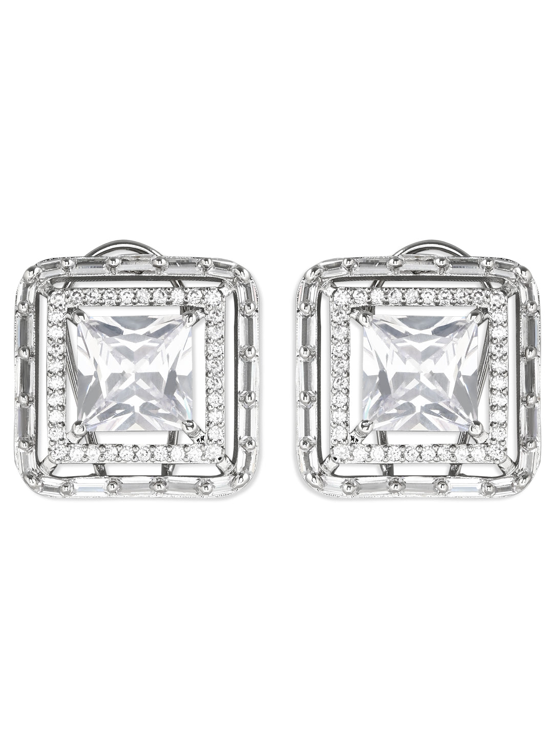 Women's Silver Plated Glittering Crystal Ad Stone Studs Earrings (E3071Zg)