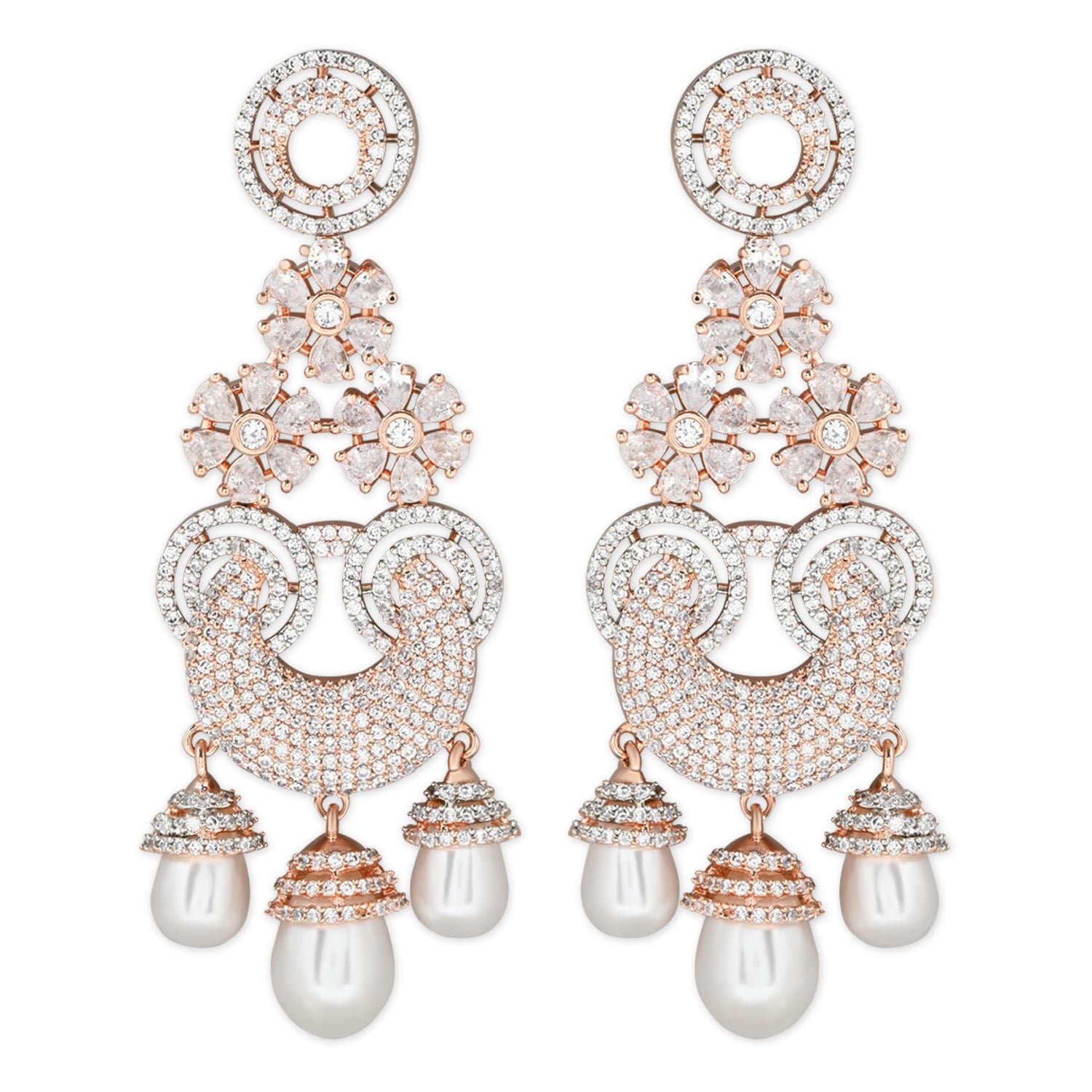 Women's Rosegold Plated Glittering Crystal Ad Stone Studs Earrings (E3071Zg)