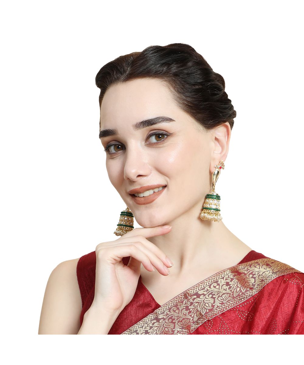 Women's Mettalic Gold Peacock shaped Style Statement Jhumka Earring