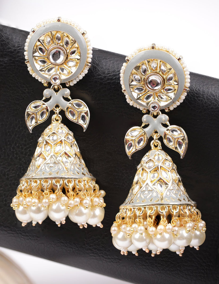 Brown - Naira Fabart Earrings with Kundan & Beads main image 1