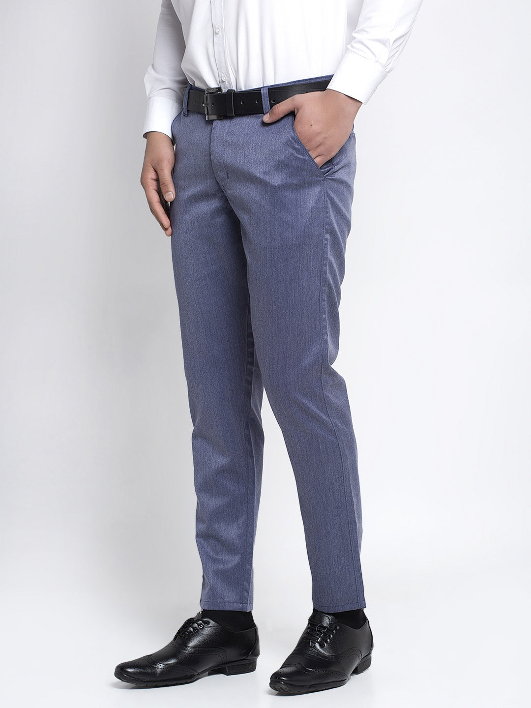 Men's Blue Cotton Solid Formal Trousers ( FGP 265Navy )