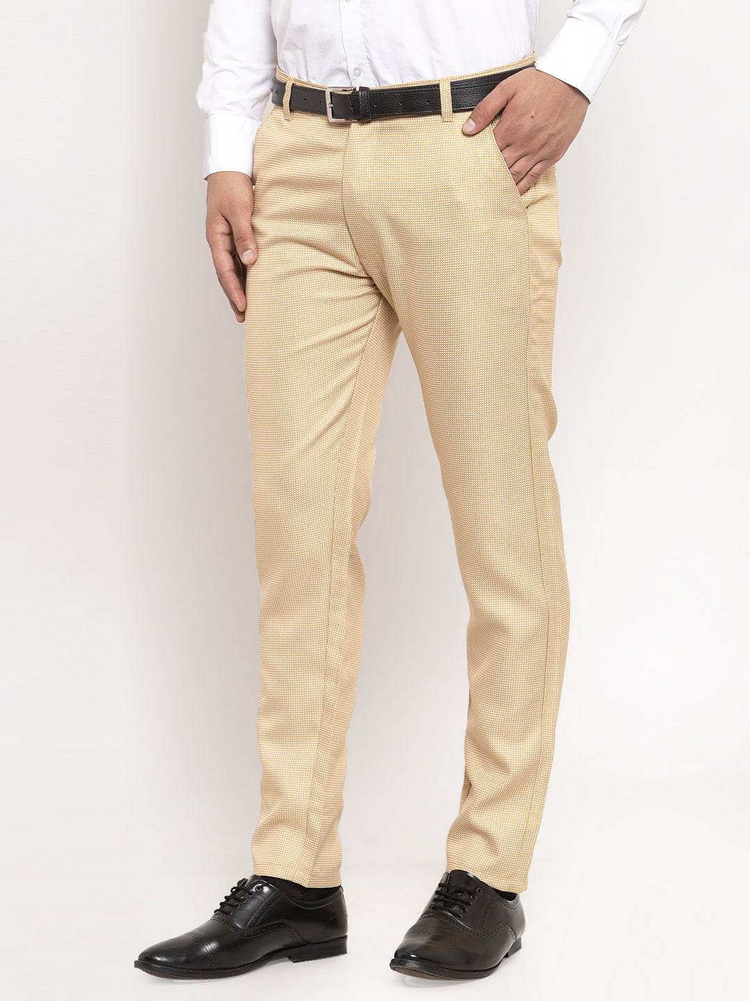Men's Gold Cotton Polka Dots Formal Trousers ( GP 257Golden )