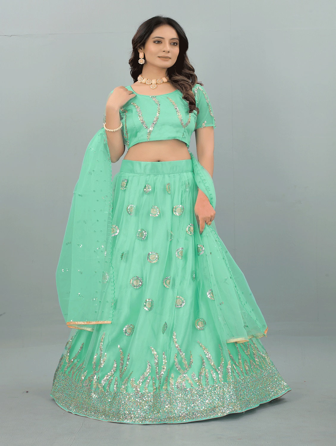Women's Green color Semi-Stitched Lehenga Choli with Dupatta