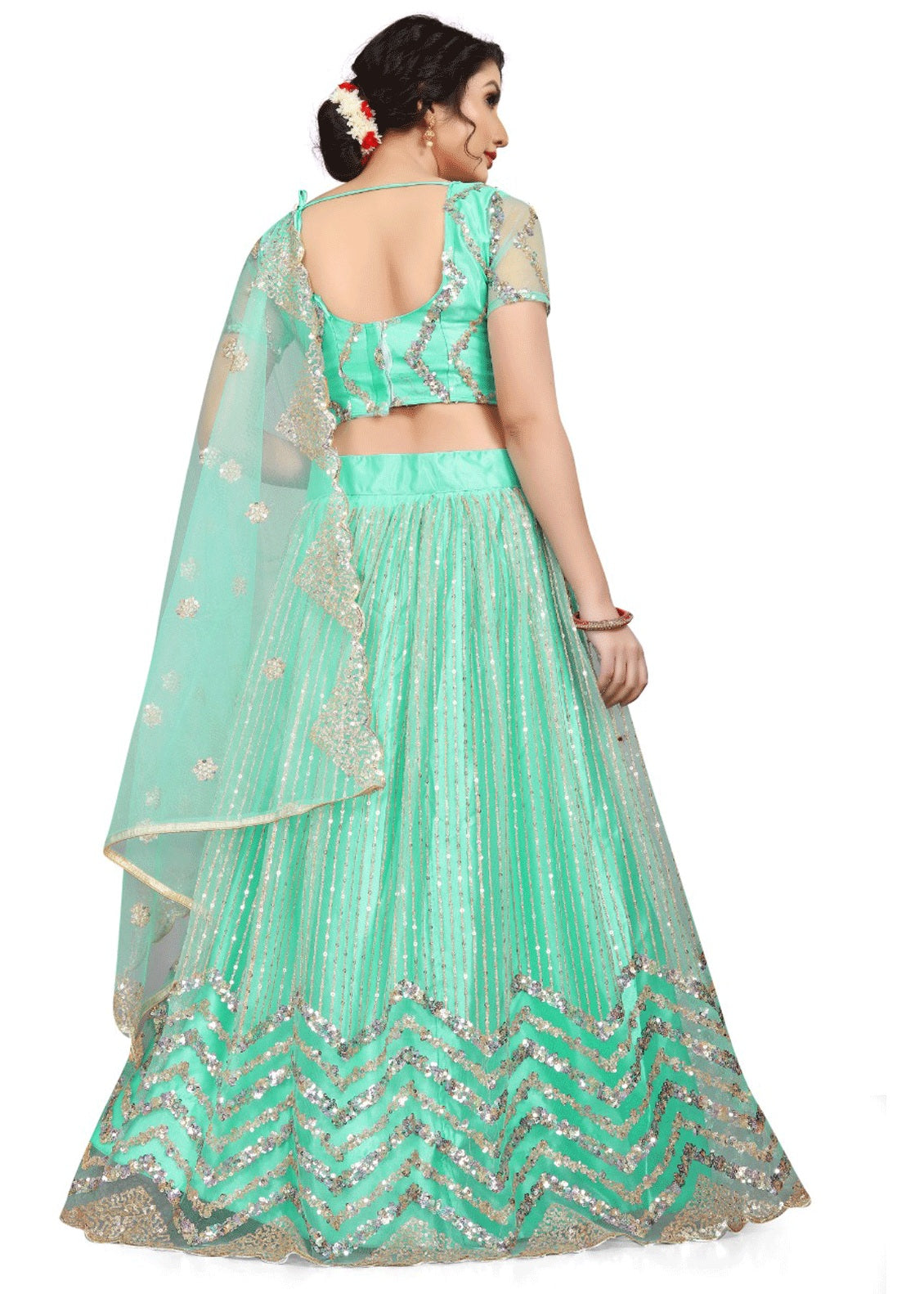 Women's Green color Semi-Stitched Lehenga Choli with Dupatta