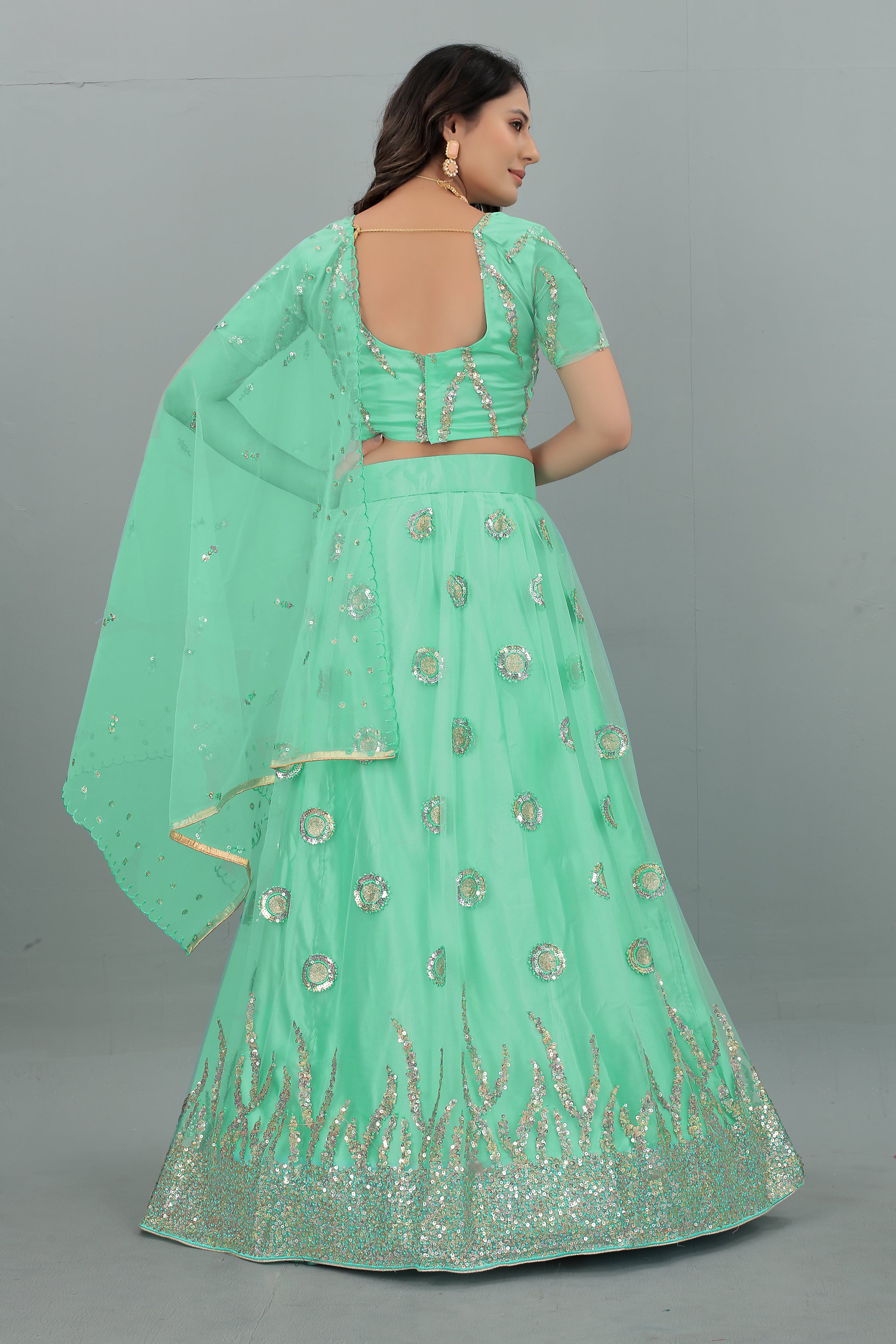 Women's New Fashion Sequine Embroidered work Designer Party Wear Lehenga Choli With Dupatta Semi Stitched.