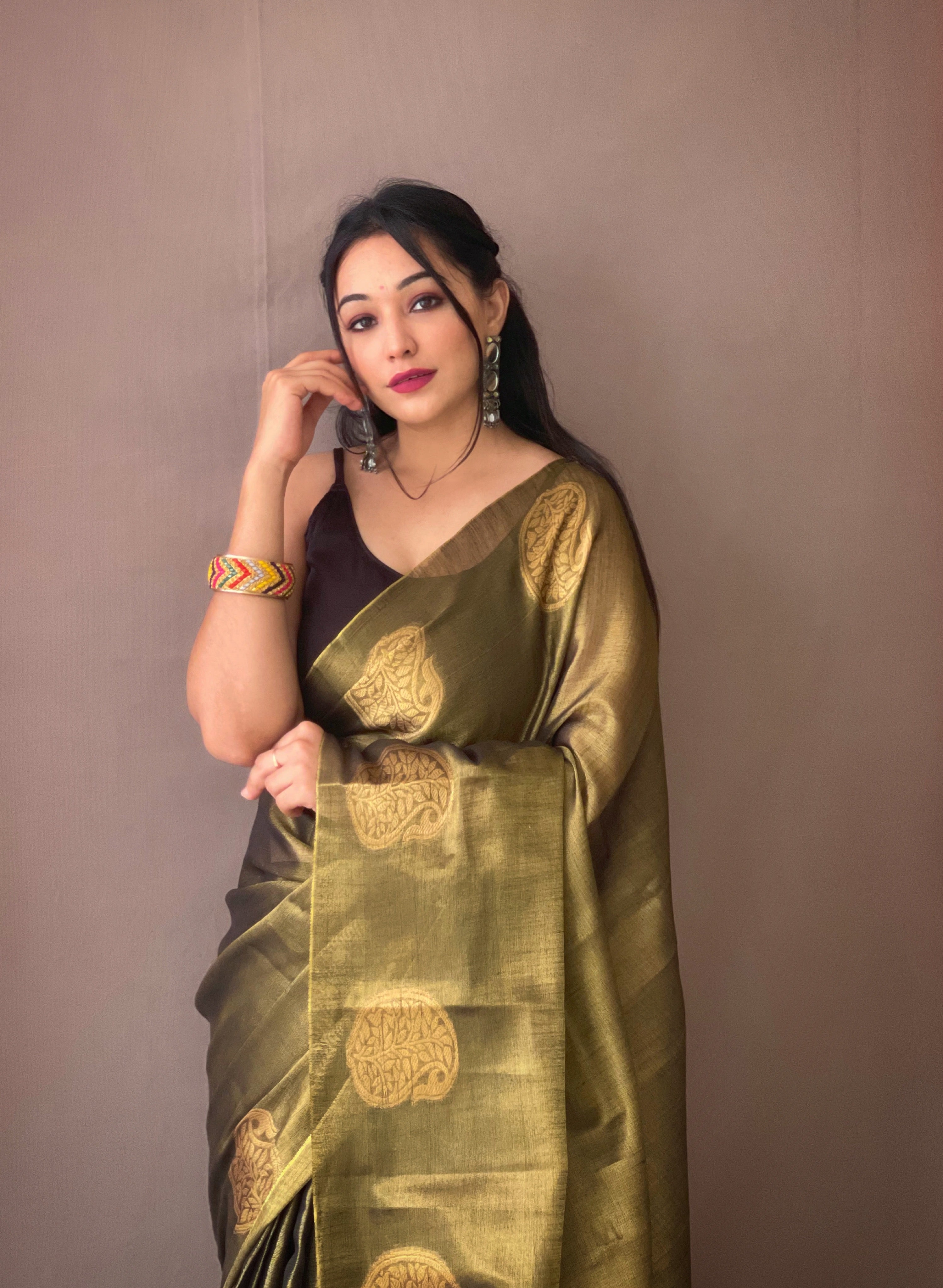 Women's Mehendi Green Gulabo Banarasi Tissue Silk Zari Woven Saree