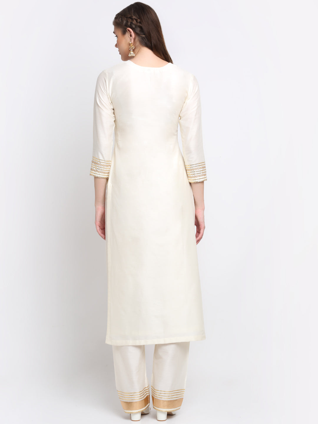 Women's Tyohaar Ivory Straight Kurti With Pants
