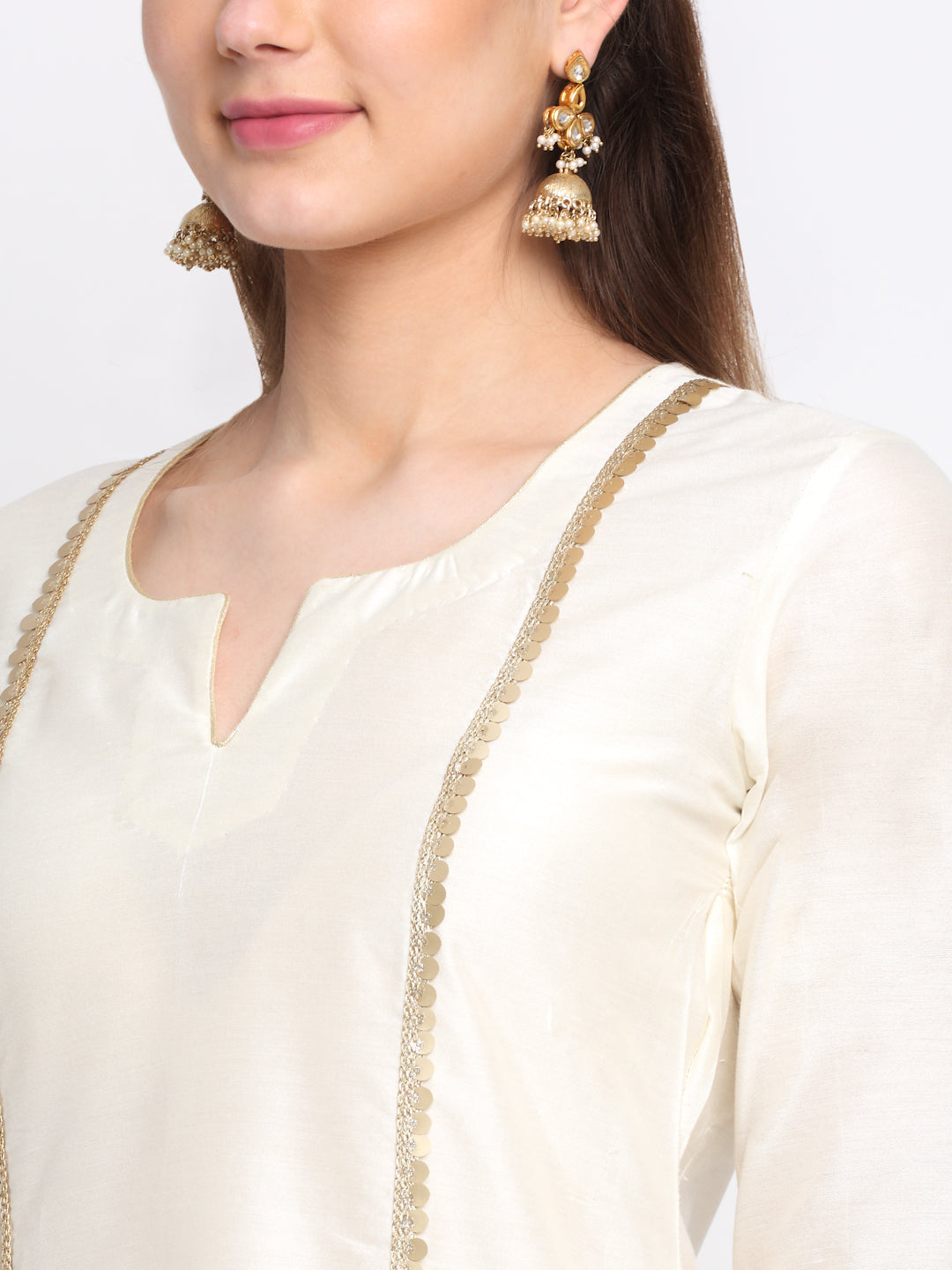 Women's Tyohaar Ivory Straight Kurti With Straight Pants And Dupatta