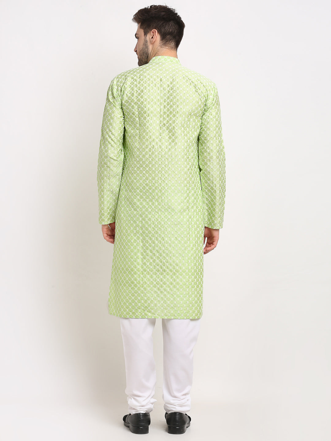 Men's Green Chikankari Kurta With Churidar ( Jokp 641 Green )