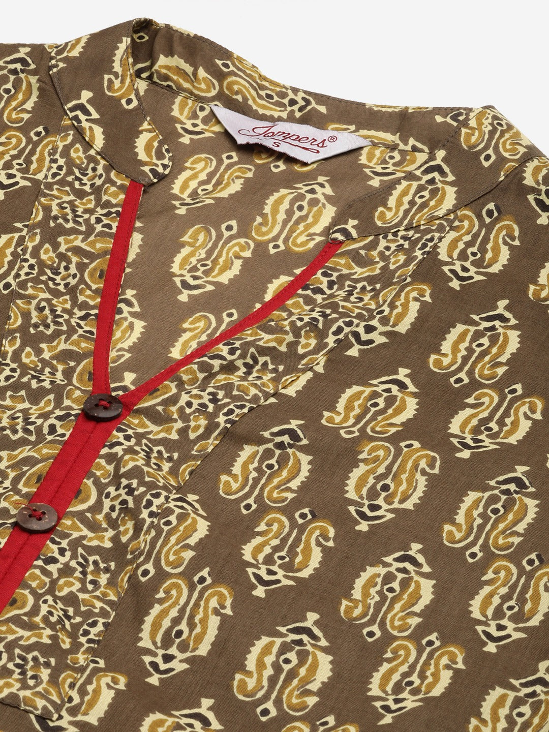 Women's Brown and Olive Printed Straight Cotton Kurta ( JOK 1419 Brown )