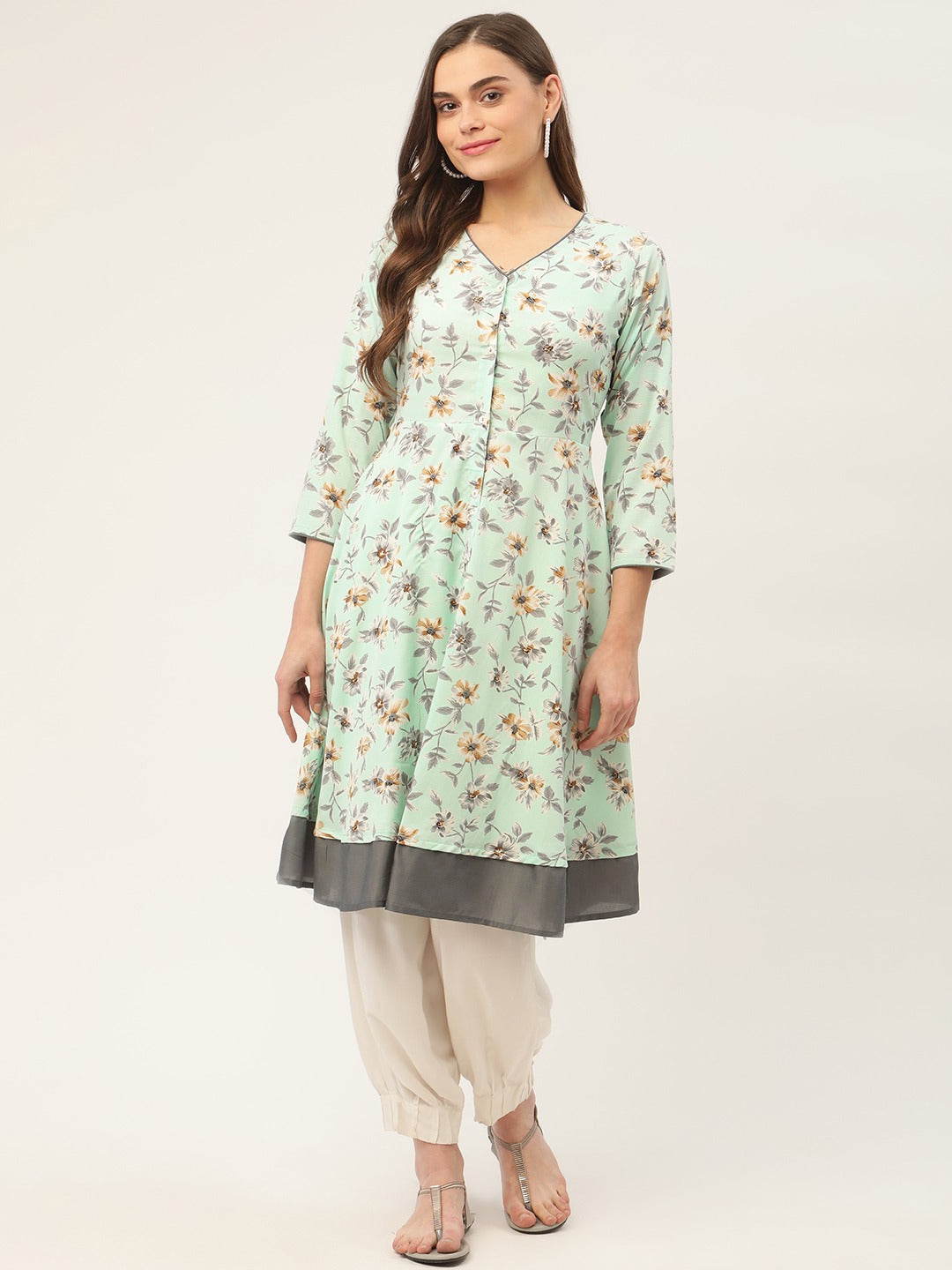 Women's Sky Blue and White Flared Printed kurta ( JOK 1424 Sky )