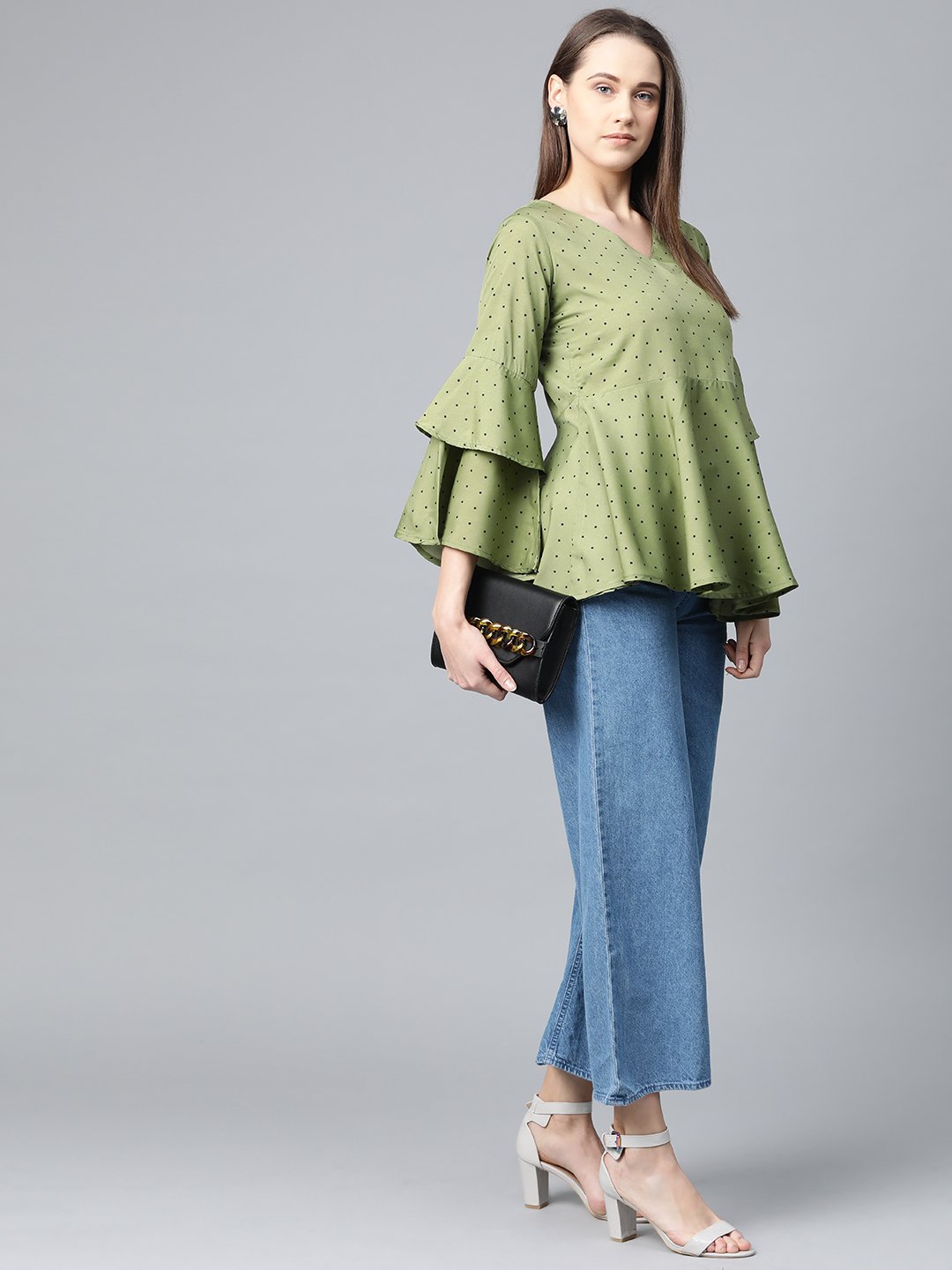 Women's Green & Black Printed A Line Top