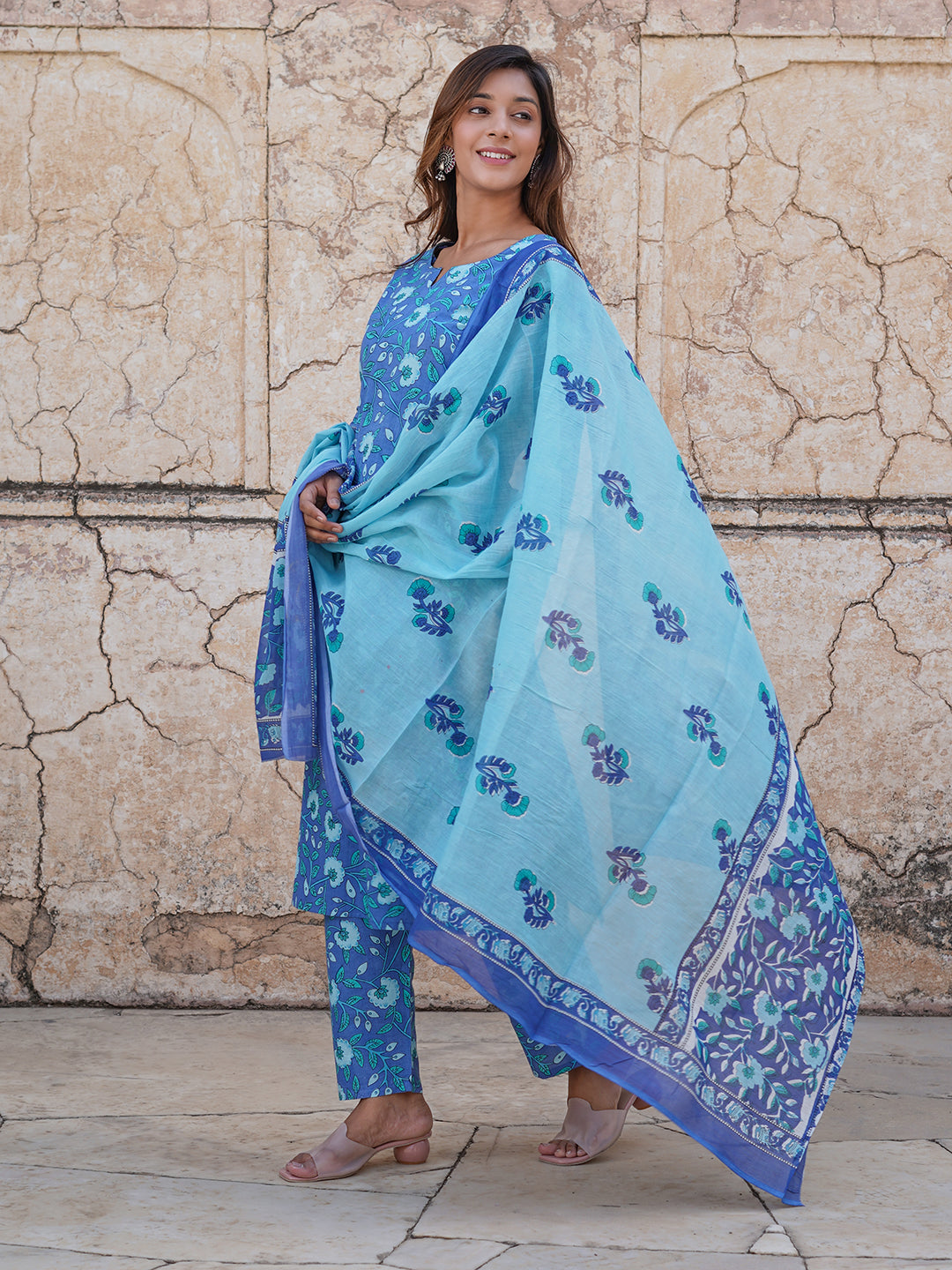 Women's Blue Cotton Kurta