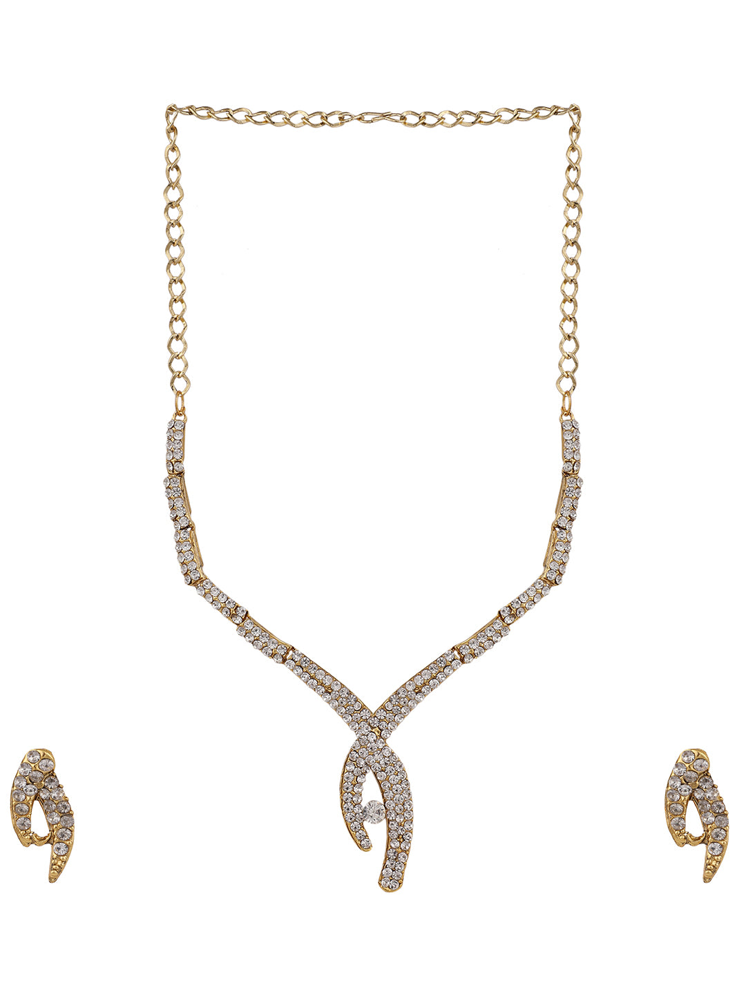 Women's Gold Plated White Stone Studded Jewellery Set