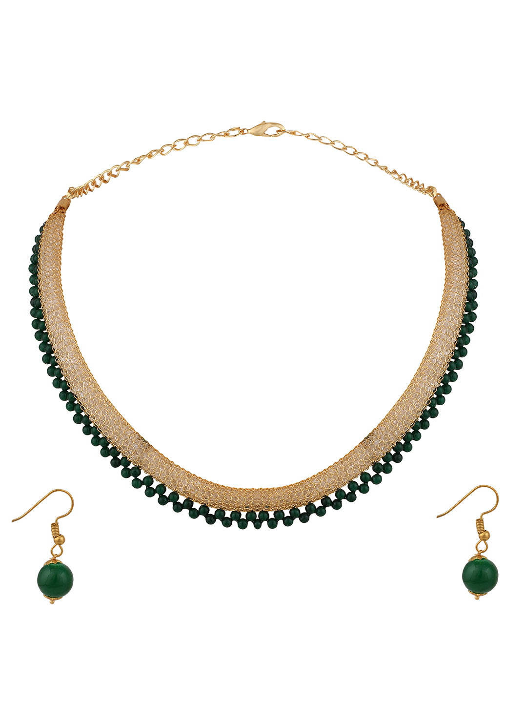 Women's Gold Plated Green Pearl Jewellery Set