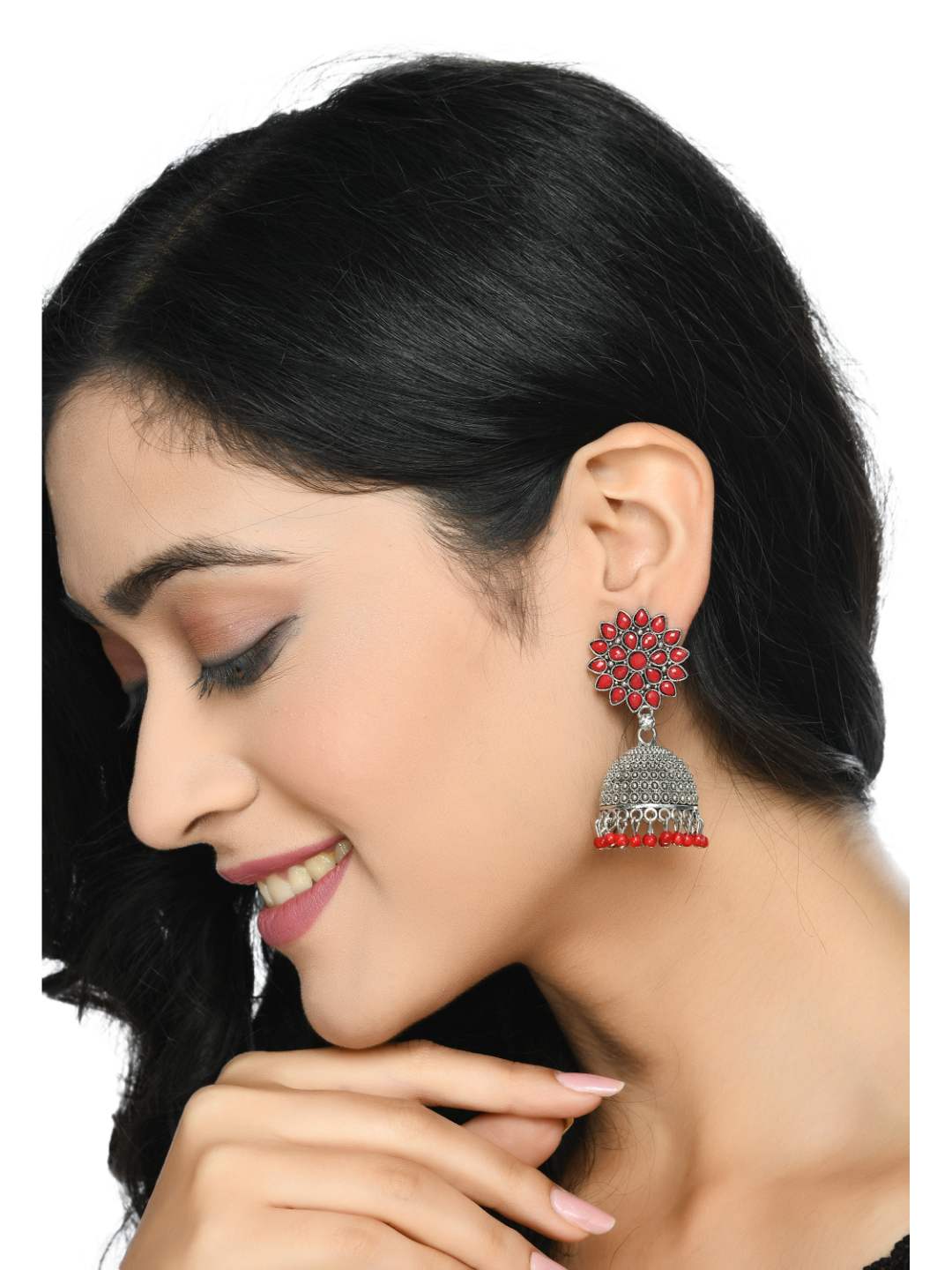Trendia Silver color Kundan with Red Pearls Jh