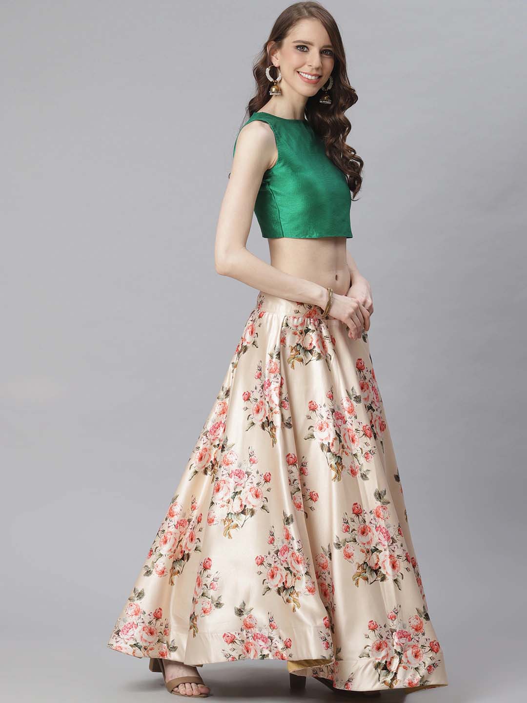 Women's Digital Print Shiney Satin Semistitched Lehenga Choli With Unstitched Blouse And Thred Work Dupatta