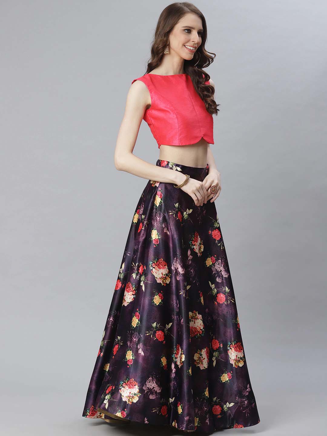 Women's Digital Print Shiney Satin Semistitched Lehenga Choli With Unstitched Blouse And Thred Work Dupatta