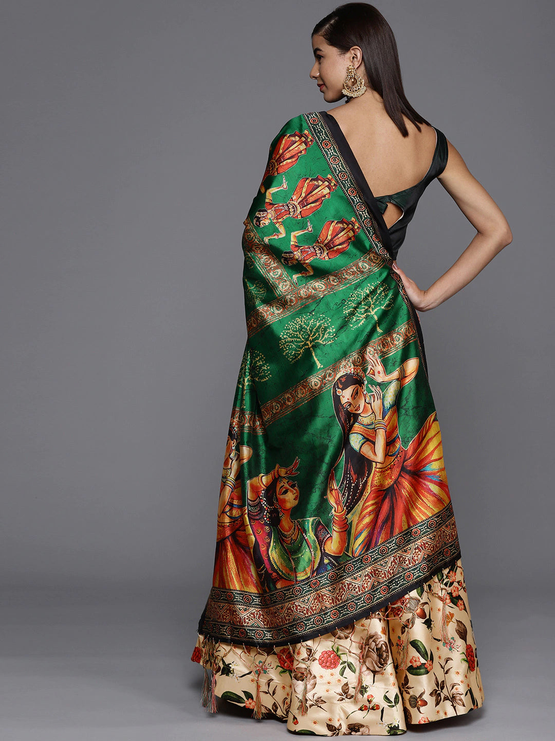 Women's Digital Print Shiney Satin Semistitched Lehenga Choli With Unstitched Blouse And Thred Work Dupatta