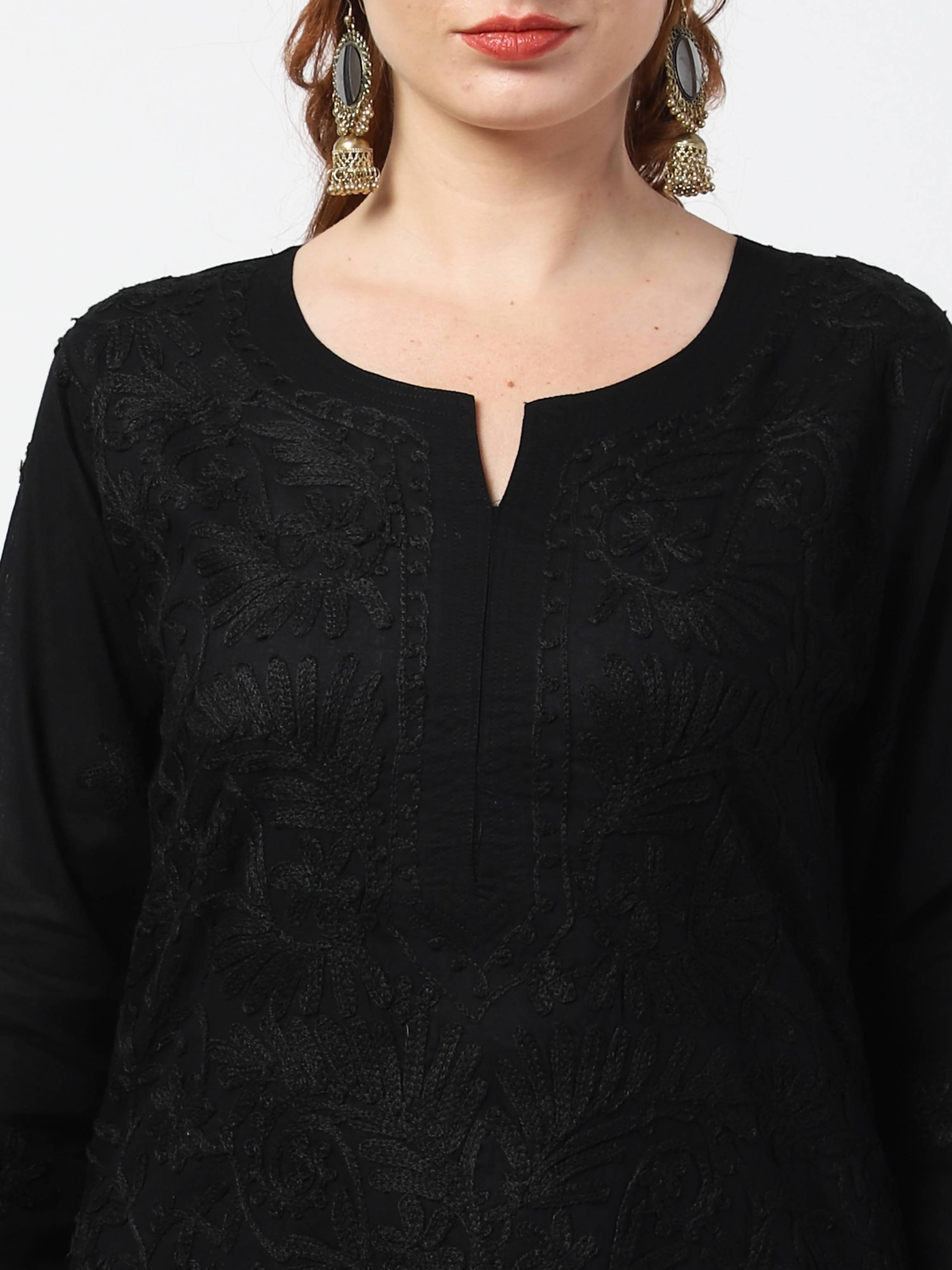Women's Cotton Black Chikankari Kurta Palazzo Set