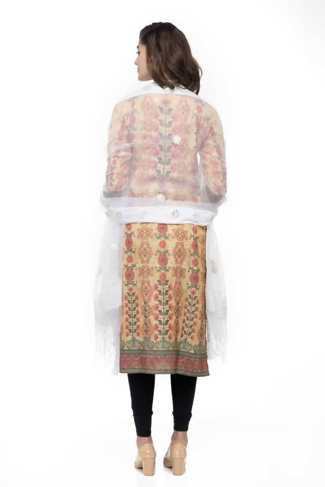 Women's Gota Flower Embroidery Off White Dupatta Mfd0034