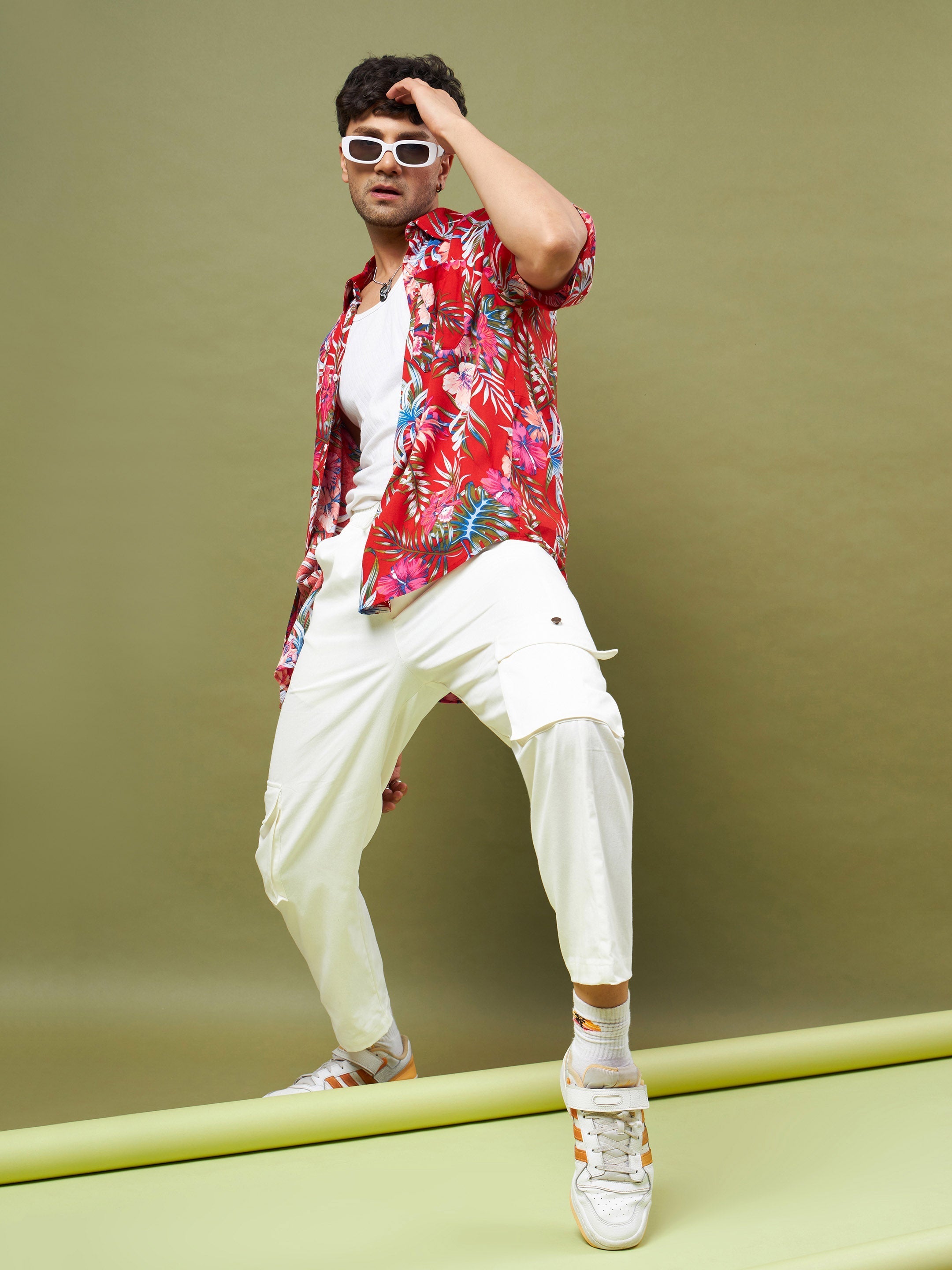 Men's Red Tropical Floral Oversized Shirt