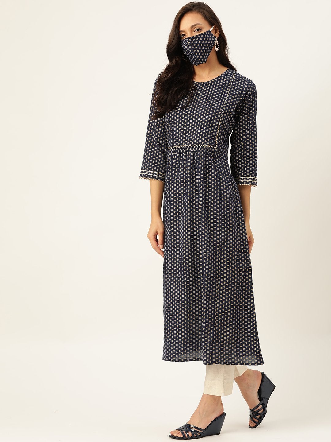 Women's Blue Printed Kurta With Dupatta & Trouser