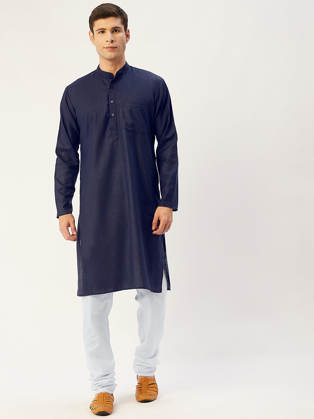 Men's Navy Cotton Solid Kurta Only ( KO 611 Navy )