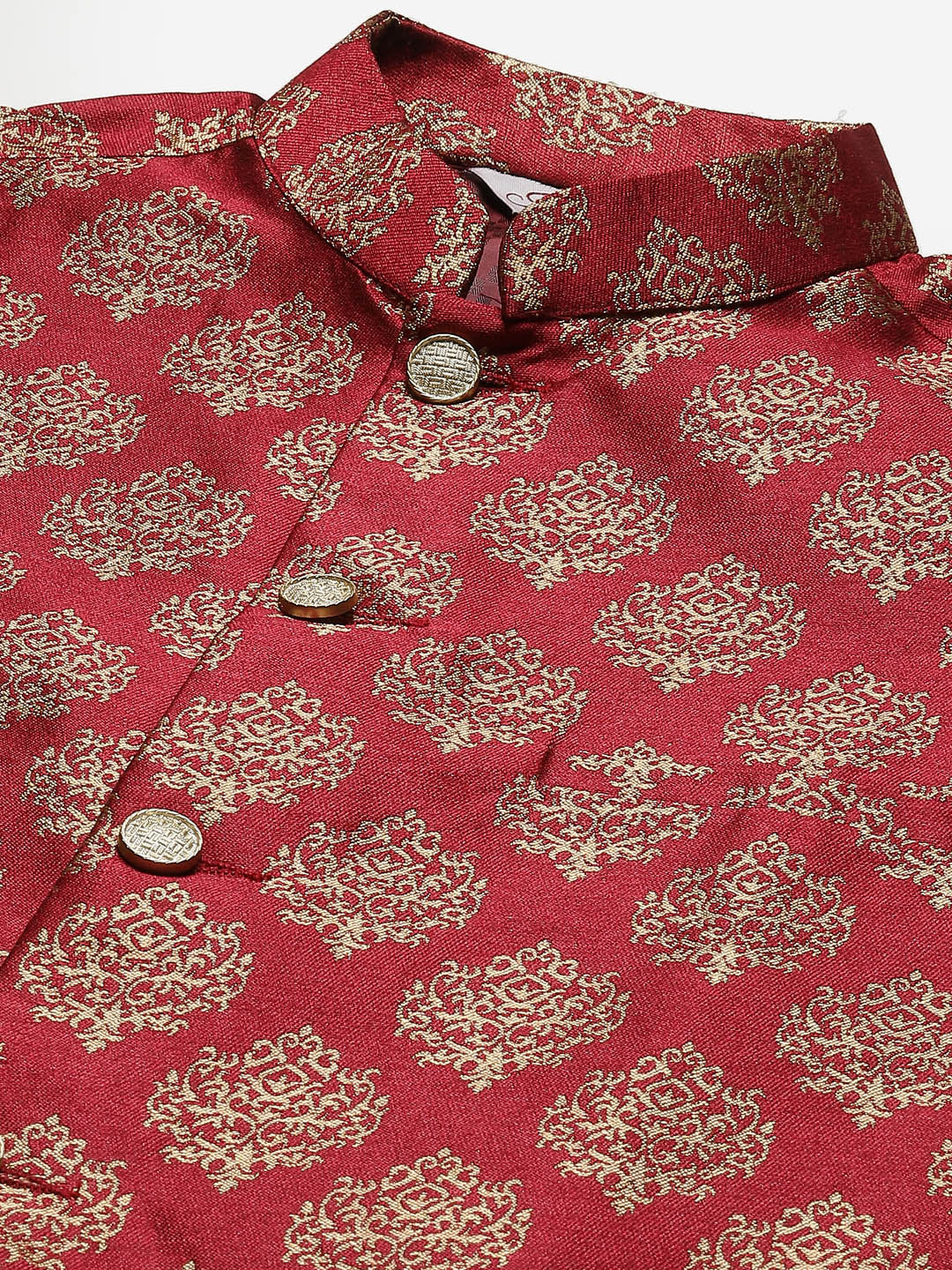 Men's Maroon Printed Nehru Jacket ( JOWC 4032Maroon )