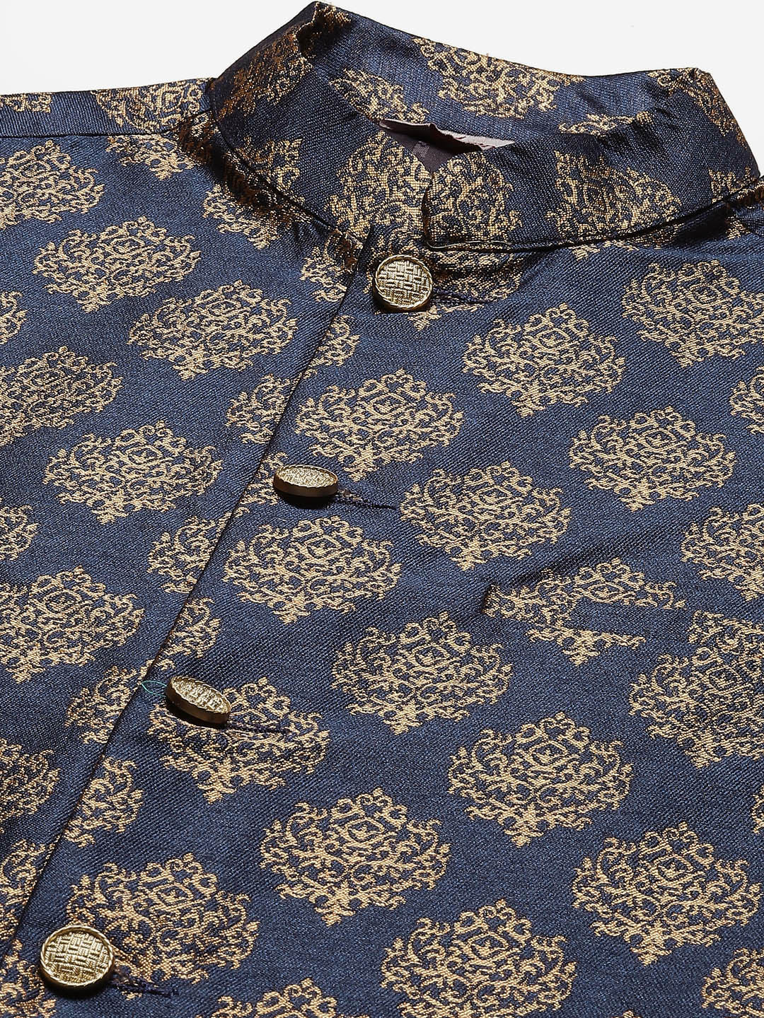 Men's Navy Printed Nehru Jacket ( JOWC 4032Navy )