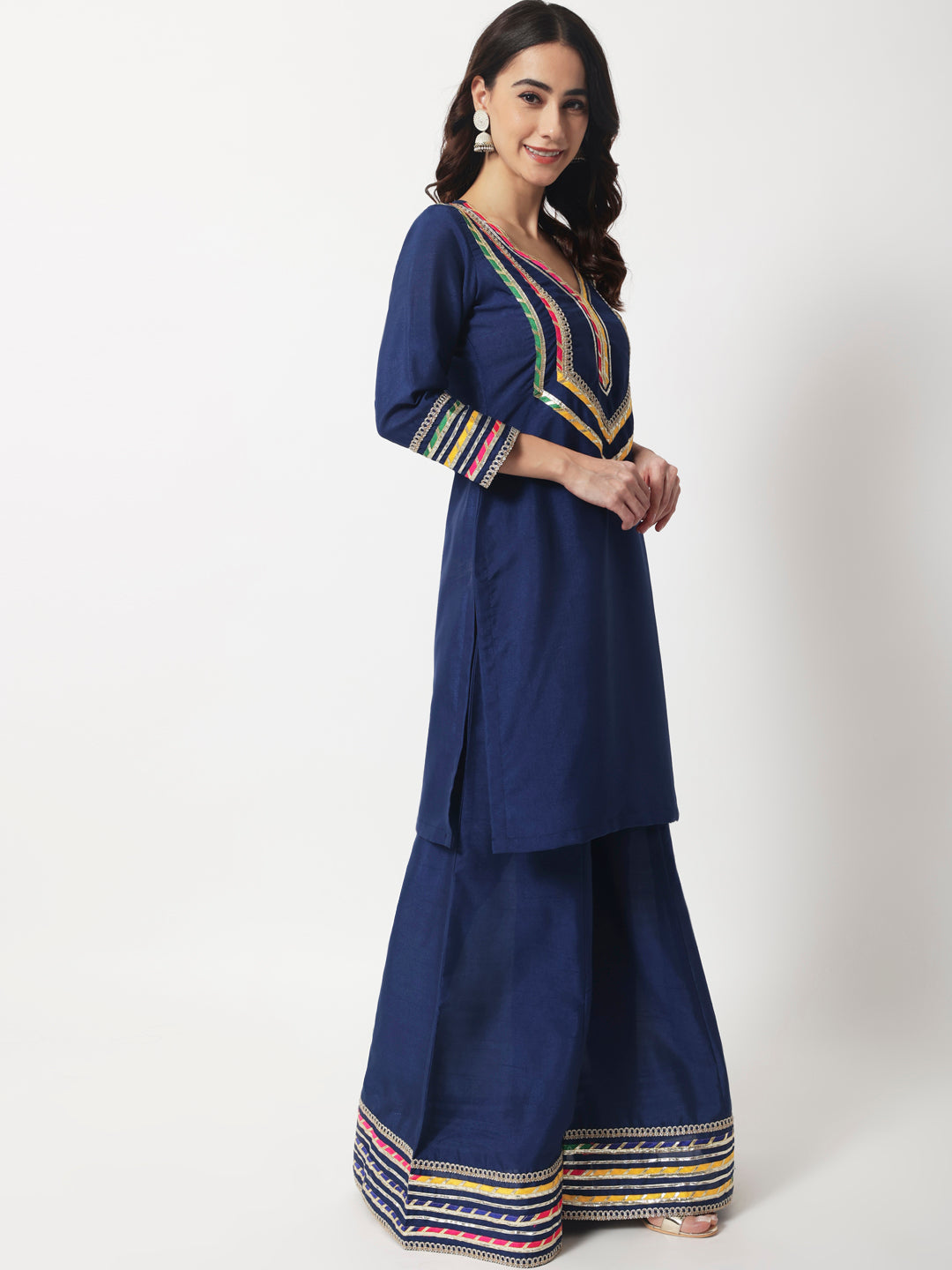 Women's Charming Navy Kurti With Kalidaar Palazzo