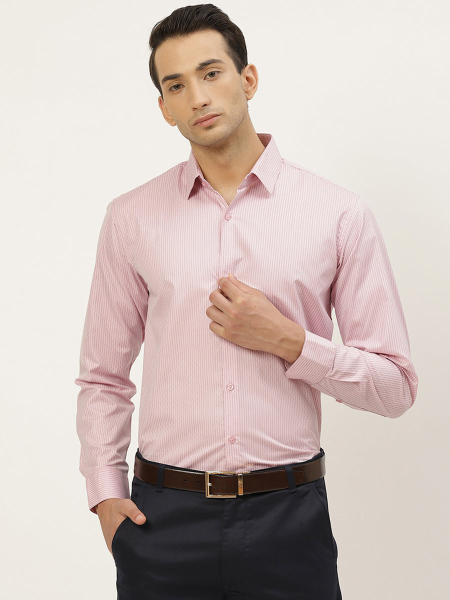 Mens Cotton Pink & Navy Blue Striped Formal Shirt - Sojanya – Trendia