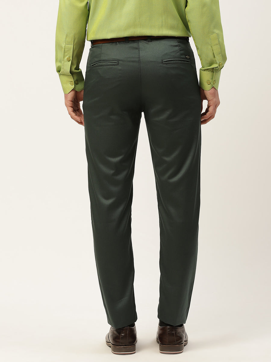 Men's Cotton Blend Bottle Green Solid Formal Trousers - Sojanya – Trendia