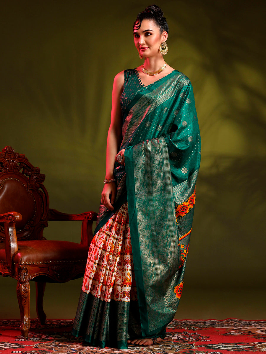 Women's Dola Silk Red Printed Designer Saree With Blouse Piece main image 1